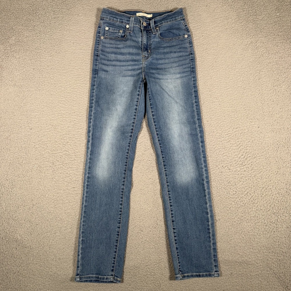 Levis Jeans Womens 25x28 Blue High Rise Straight Denim Casual Preppy 5 Pocket